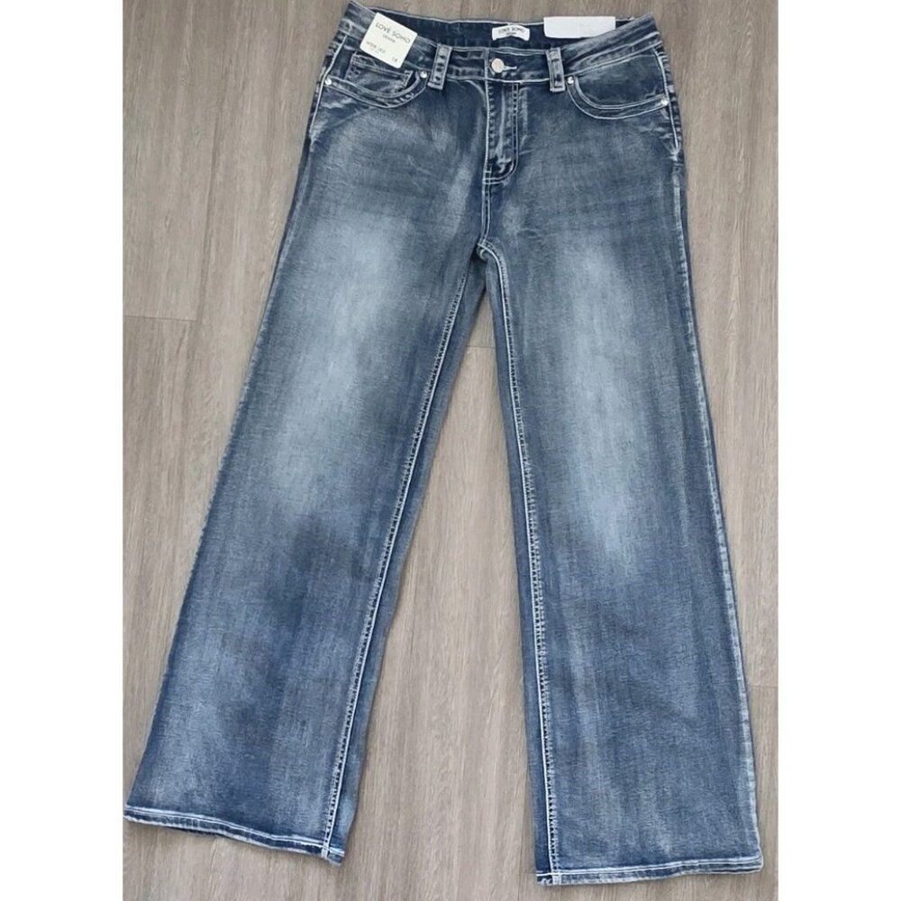 Love Soho Denim Women’s Jeans Size 15 Wide Leg Low Rise Embroidered - Picture 2 of 14